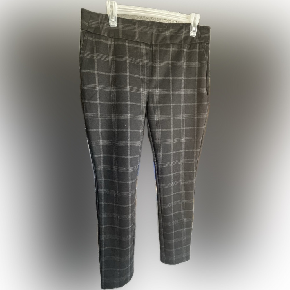 Gray Slim-Fit Dress Pants with Plaid Pattern